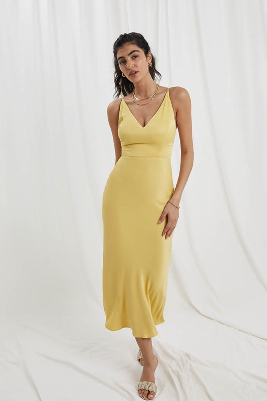 Bella Midi Dress in Lemon Yellow