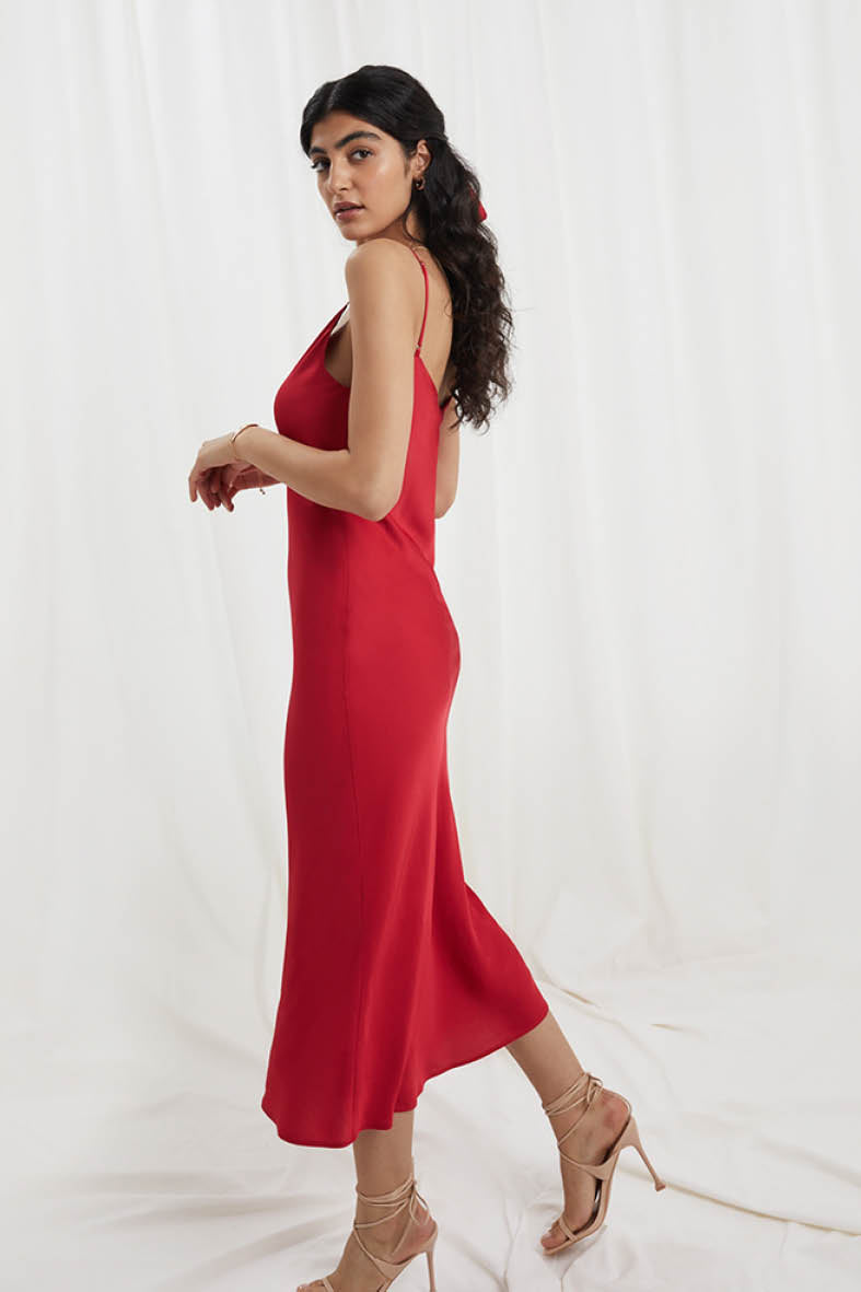 Lily Slip Dress in Tulip Red