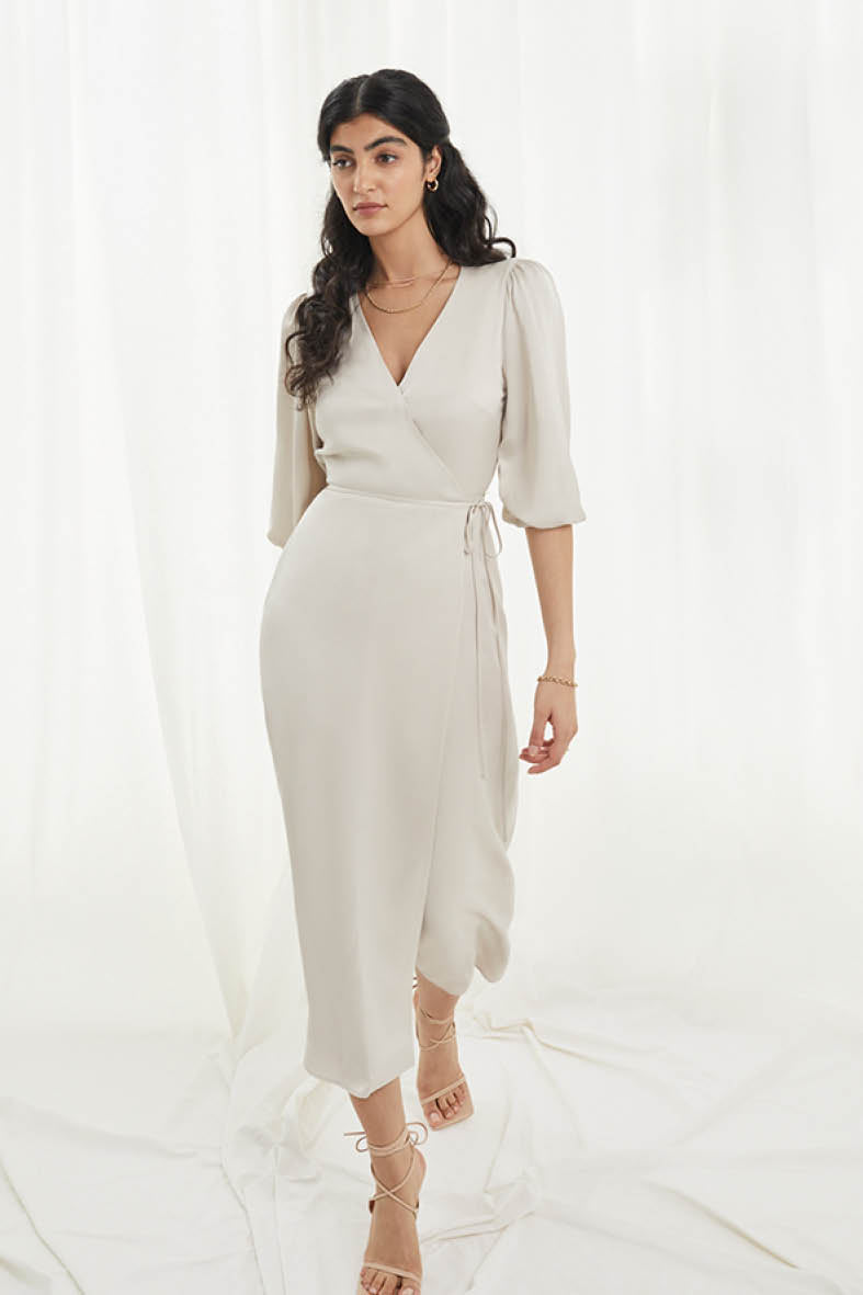 Rae Dress in Oyster Ivory