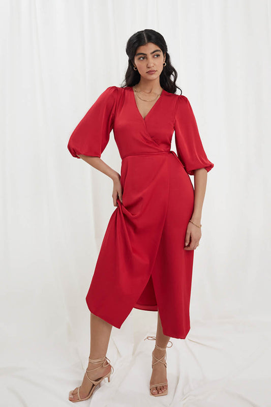 Rae Wrap Dress In Tulip Red