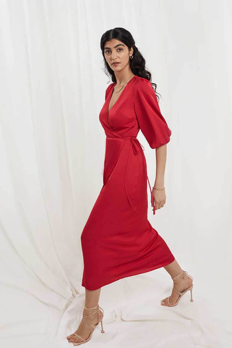 Rae Wrap Dress In Tulip Red