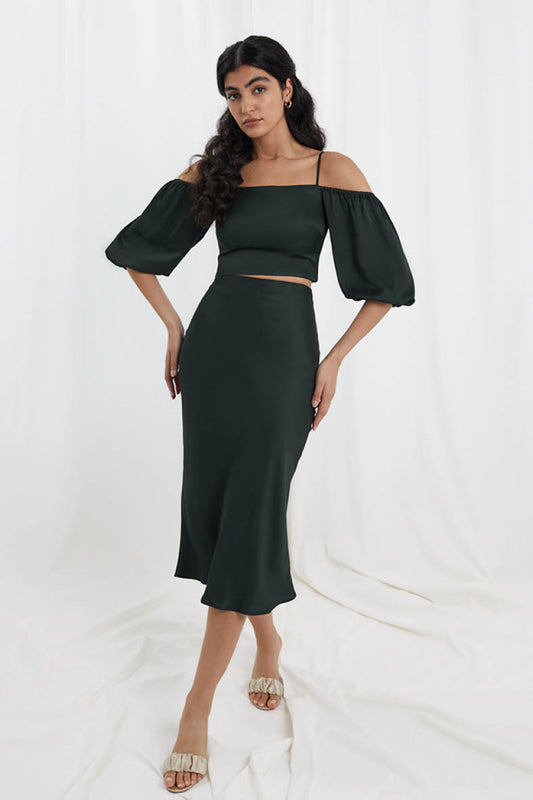 Seren Midi Skirt In Deep Forest Green