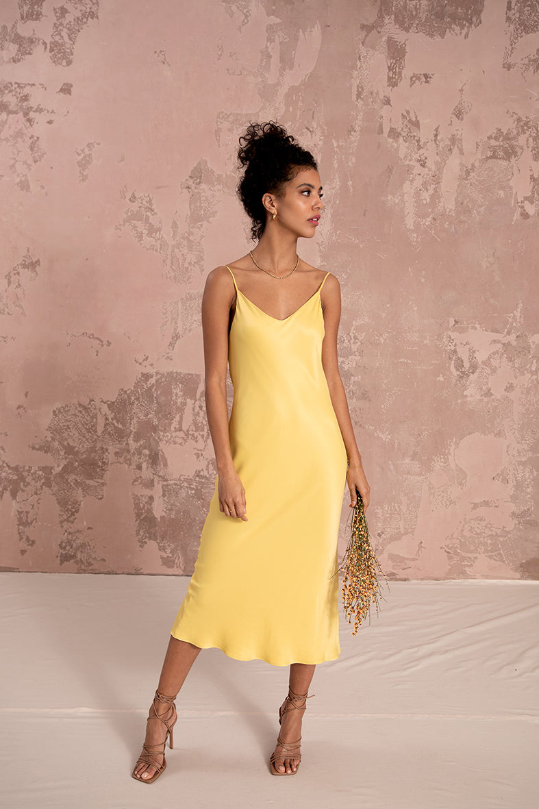 Lily Slip Dress in Lemon Yellow Nola London Lily Slip Dress in Lemon Yellow Nola London