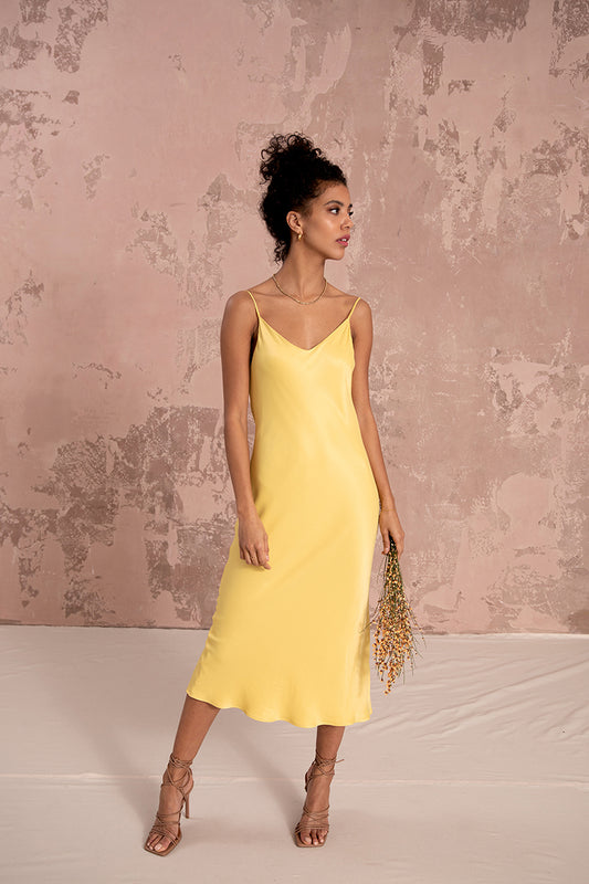 Lily Slip Dress in Lemon Yellow