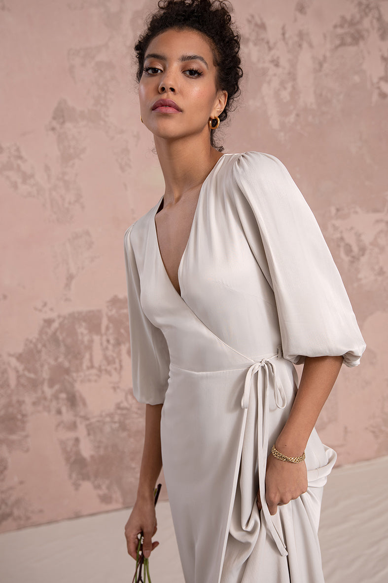 Rae Dress in Oyster Ivory