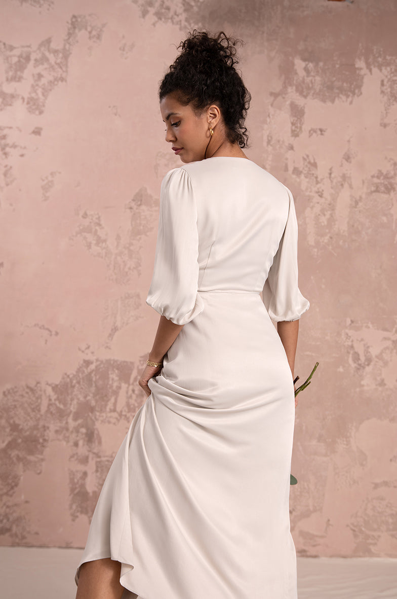 Rae Dress in Oyster Ivory
